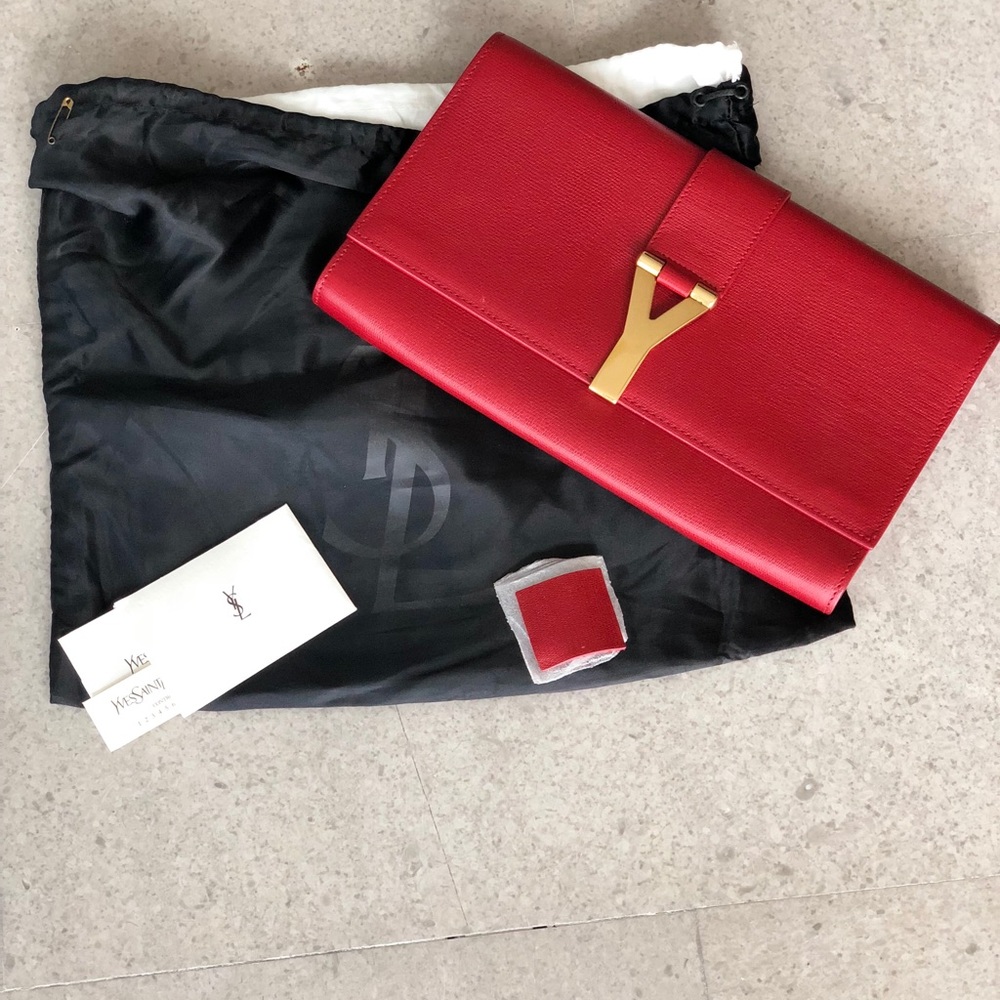Saint Laurent 'Y' Large Leather Clutch